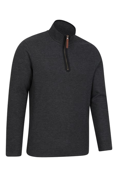 'Beta Contrast' Fleece Top Zip Neck Comfy Casual Midlayer Charcoal - Image 6