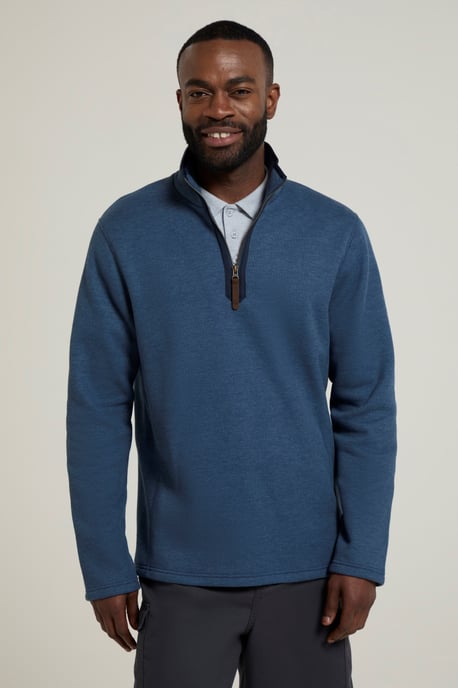 'Beta Contrast' Fleece Top Zip Neck Comfy Casual Midlayer Light Blue - Image 2