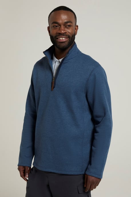 'Beta Contrast' Fleece Top Zip Neck Comfy Casual Midlayer Light Blue - Image 3