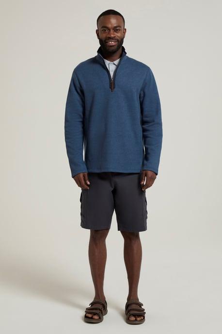 'Beta Contrast' Fleece Top Zip Neck Comfy Casual Midlayer Light Blue - Image 5
