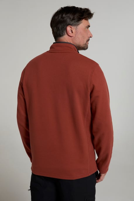 'Beta Contrast' Fleece Top Zip Neck Comfy Casual Midlayer Rust - Image 3