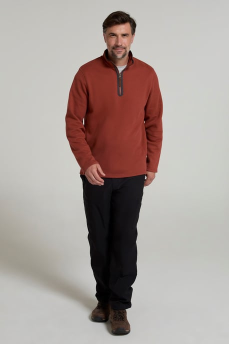 'Beta Contrast' Fleece Top Zip Neck Comfy Casual Midlayer Rust - Image 4