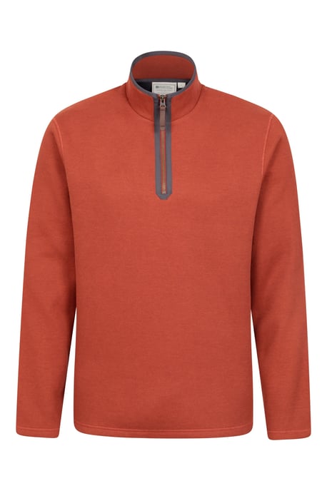 'Beta Contrast' Fleece Top Zip Neck Comfy Casual Midlayer Rust - Image 5