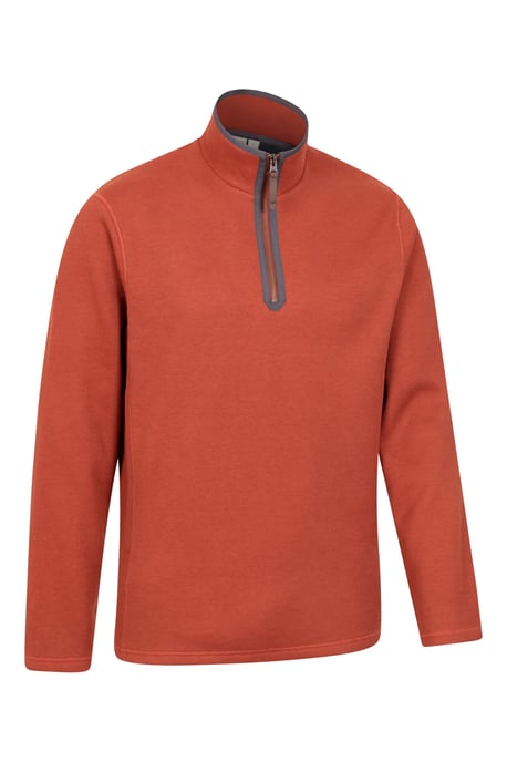 'Beta Contrast' Fleece Top Zip Neck Comfy Casual Midlayer Rust - Image 6