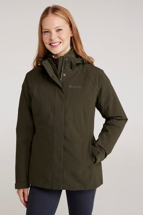 'Alaskan' Women's 3 in 1 Short Jacket Waterproof Breathable Outdoor Coat Khaki - Image 1