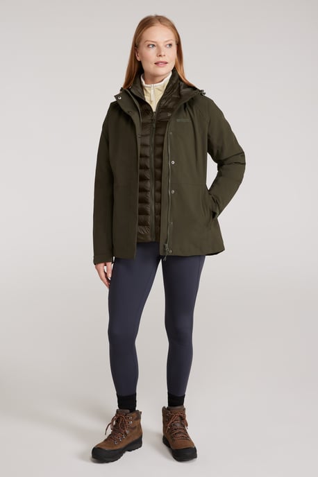 'Alaskan' Women's 3 in 1 Short Jacket Waterproof Breathable Outdoor Coat Khaki - Image 4