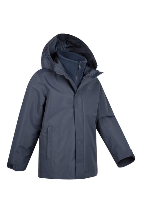 'Fell' Kids 3 in 1 Jacket with Pockets Water Resistant Hooded Coat Navy - Image 2