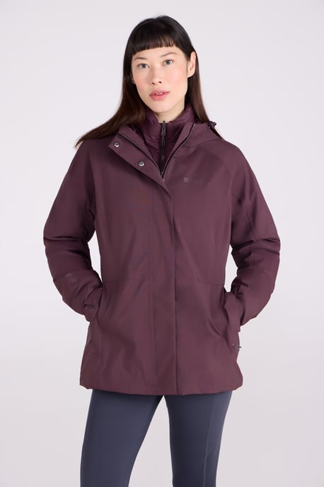 'Alaskan' Women's 3 in 1 Short Jacket Waterproof Breathable Outdoor Coat Burgundy - Image 1