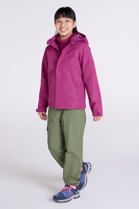 'Fell' Kids 3 in 1 Jacket with Pockets Water Resistant Hooded Coat Berry - Image 2