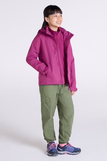 'Fell' Kids 3 in 1 Jacket with Pockets Water Resistant Hooded Coat Berry - Image 3