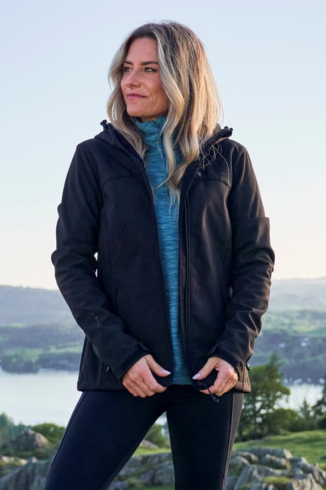 'Exodus' Women's Softshell Jacket with Multiple Pockets Water Resistant Coat Black - Image 1