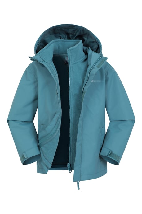 'Fell' Kids 3 in 1 Jacket with Pockets Water Resistant Hooded Coat Teal - Image 1