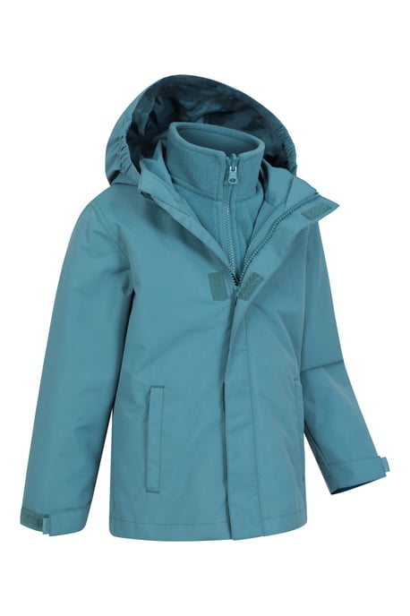 'Fell' Kids 3 in 1 Jacket with Pockets Water Resistant Hooded Coat Teal - Image 2