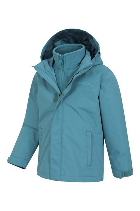 'Fell' Kids 3 in 1 Jacket with Pockets Water Resistant Hooded Coat Teal - Image 4