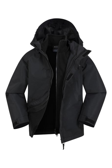 'Fell' Kids 3 in 1 Jacket with Pockets Water Resistant Hooded Coat Black - Image 1