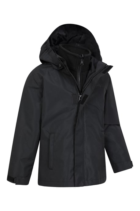 'Fell' Kids 3 in 1 Jacket with Pockets Water Resistant Hooded Coat Black - Image 2
