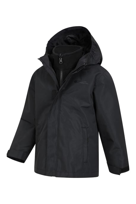 'Fell' Kids 3 in 1 Jacket with Pockets Water Resistant Hooded Coat Black - Image 4