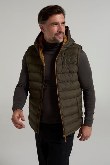 'Seasons' Men's Padded Gilet with Pockets Water Resistant Hooded Jacket Forest Green - Image 3