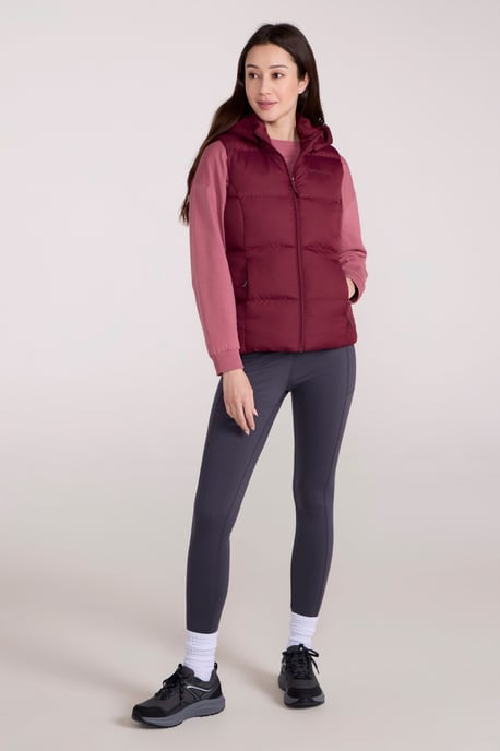 'Astral' Padded Gilet with Side Pockets Water Resistant Hooded Jacket Dark Red - Image 3