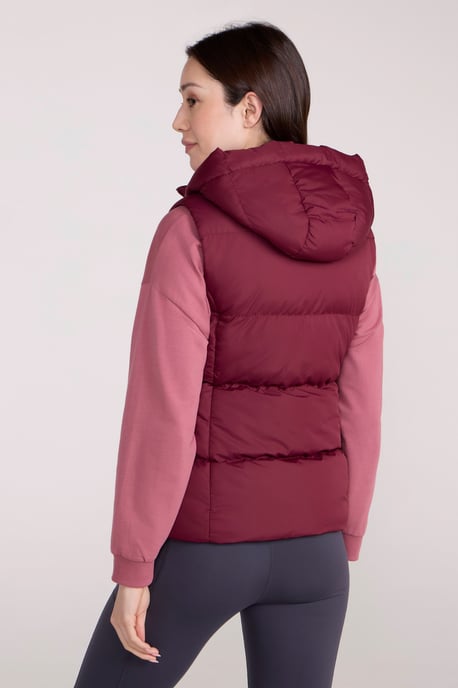 'Astral' Padded Gilet with Side Pockets Water Resistant Hooded Jacket Dark Red - Image 4