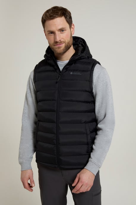 'Seasons' Men's Padded Gilet with Pockets Water Resistant Hooded Jacket Black - Image 1