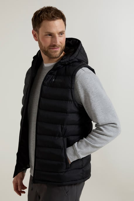 'Seasons' Men's Padded Gilet with Pockets Water Resistant Hooded Jacket Black - Image 2
