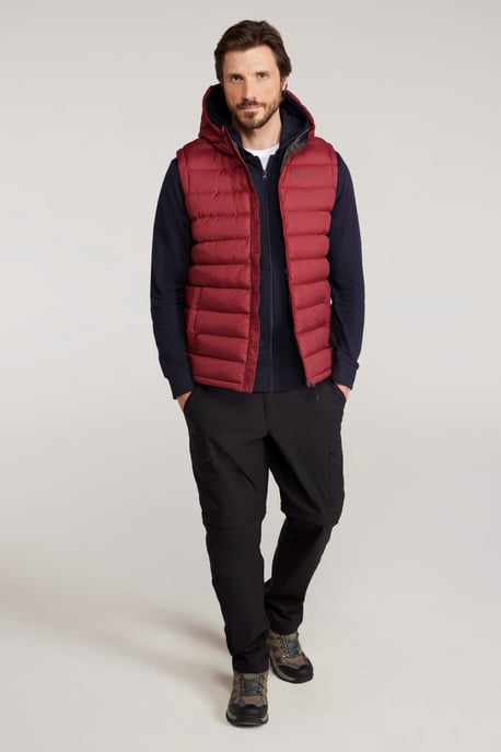 'Seasons' Men's Padded Gilet with Pockets Water Resistant Hooded Jacket Red - Image 4