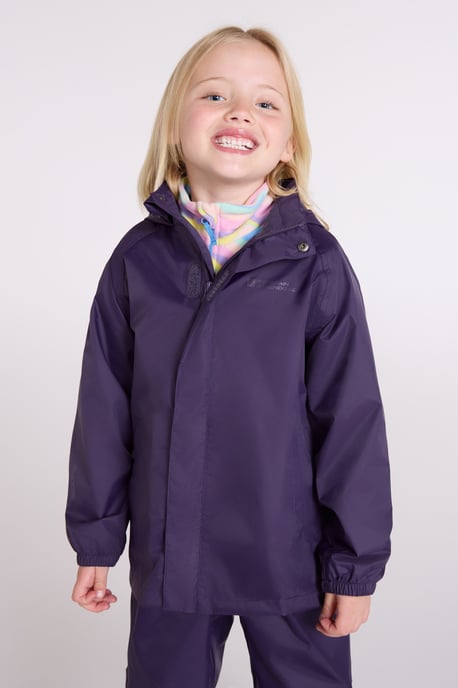 'Pakka' Kids Jacket Waterproof Wind Resistant Stylish Travelling Hooded Coat Purple - Image 1