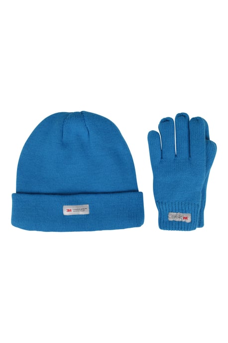 Men's Thinsulate Hat & Glove Set Fleece Lined Warm Cosy Winter Outdoor Wear Medium Blue - Image 1