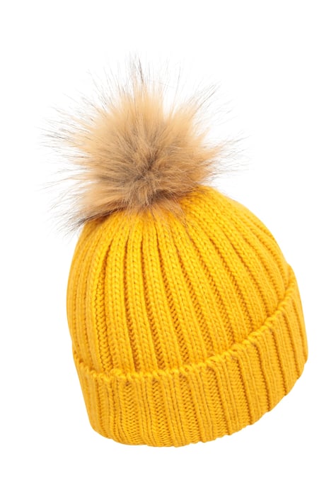 'Geneva' Fur Lined Women's Beanie Pom Pom Winter Hat Mustard - Image 2