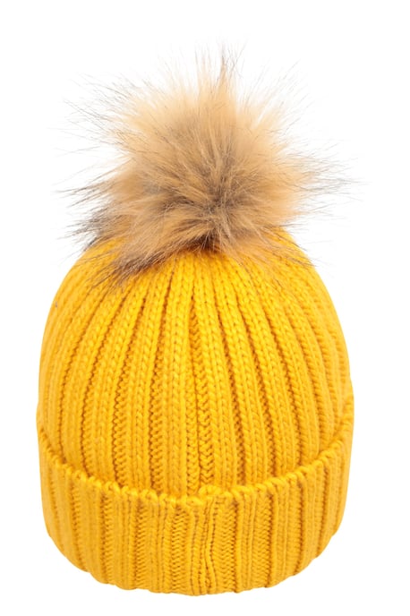 'Geneva' Fur Lined Women's Beanie Pom Pom Winter Hat Mustard - Image 3