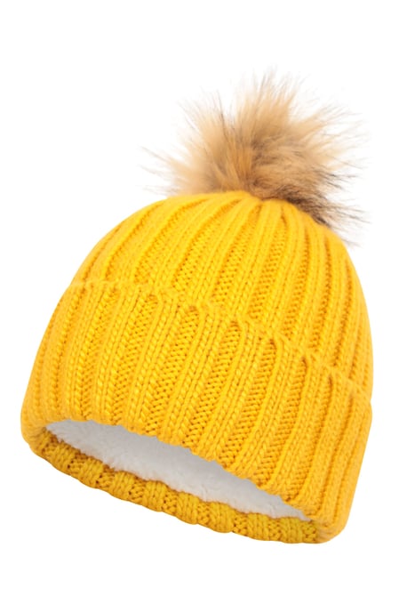 'Geneva' Fur Lined Women's Beanie Pom Pom Winter Hat Mustard - Image 4