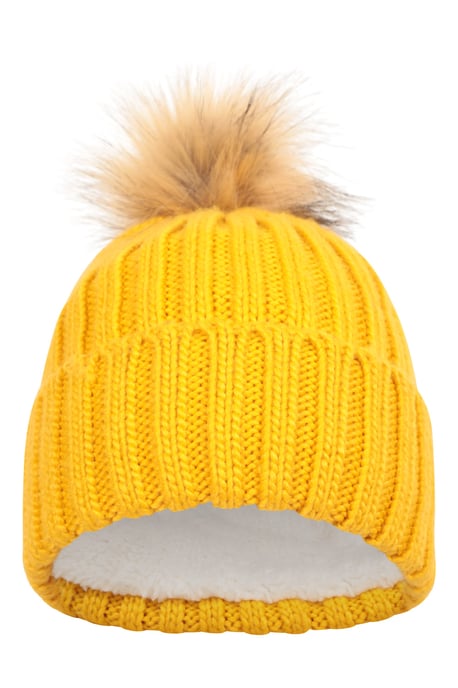 'Geneva' Fur Lined Women's Beanie Pom Pom Winter Hat Mustard - Image 5