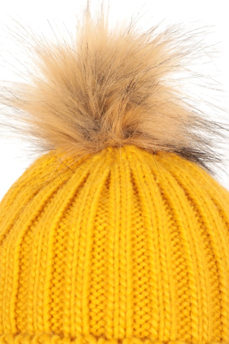 'Geneva' Fur Lined Women's Beanie Pom Pom Winter Hat Mustard - Image 6