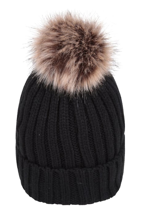 'Geneva' Fur Lined Women's Beanie Pom Pom Winter Hat Black - Image 4