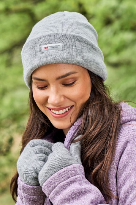 Women's Thinsulate Knitted Beanie Warm Outdoors Winter Hat Light Grey - Image 1