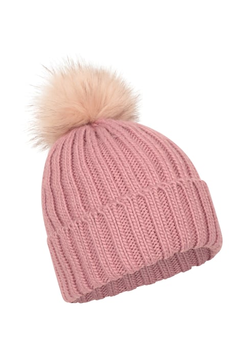 'Geneva' Fur Lined Women's Beanie Pom Pom Winter Hat Dusty Pink - Image 2