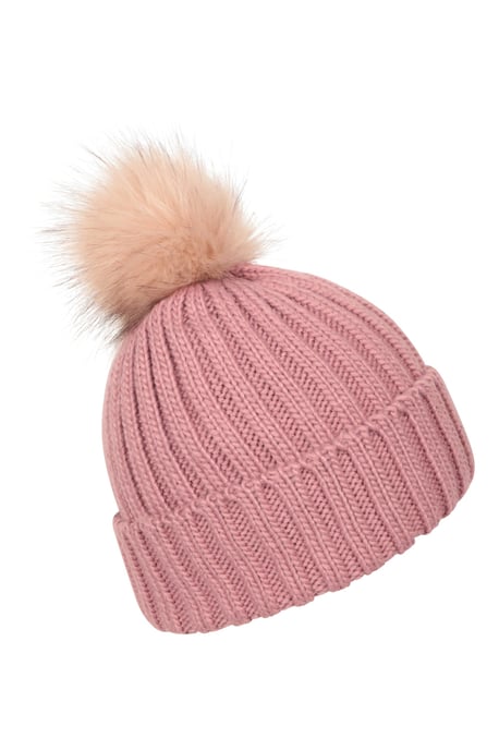 'Geneva' Fur Lined Women's Beanie Pom Pom Winter Hat Dusty Pink - Image 3