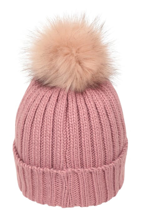 'Geneva' Fur Lined Women's Beanie Pom Pom Winter Hat Dusty Pink - Image 4