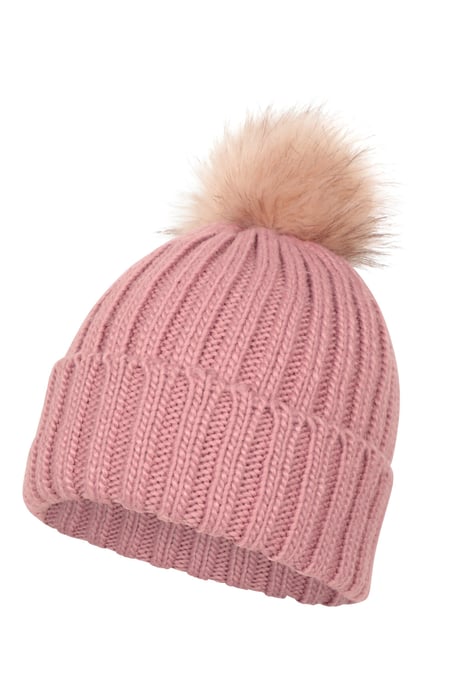 'Geneva' Fur Lined Women's Beanie Pom Pom Winter Hat Dusty Pink - Image 5