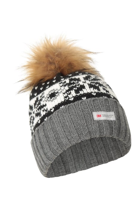 Men's Thinsulate Fairisle Beanie Double Lined Cosy Winter Warm Hat Black - Image 2