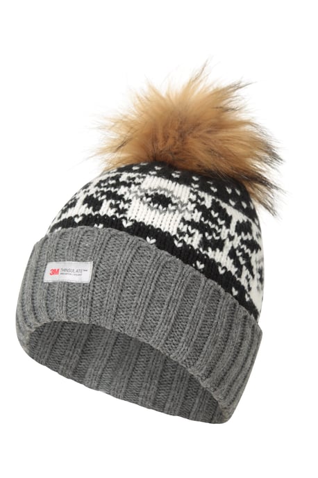 Men's Thinsulate Fairisle Beanie Double Lined Cosy Winter Warm Hat Black - Image 5