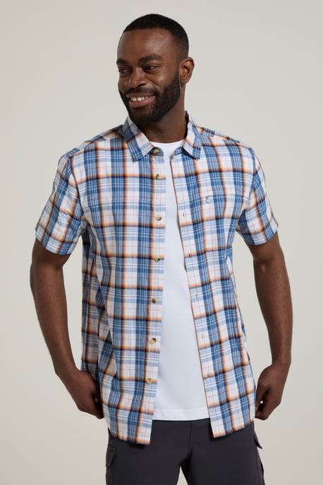 'Holiday' Men's Cotton Shirt Buttoned Breathable Summer Top Medium Blue - Image 1