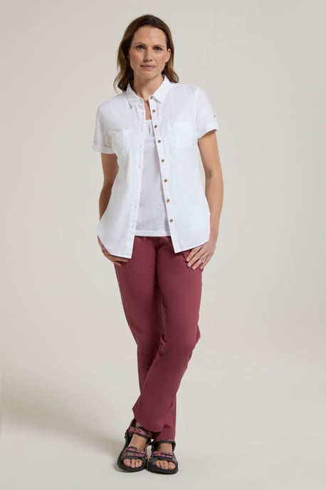 'Coconut' Women's Shirt Cotton Short Sleeve Breathable Everyday Top White - Image 3