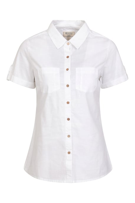 'Coconut' Women's Shirt Cotton Short Sleeve Breathable Everyday Top White - Image 4