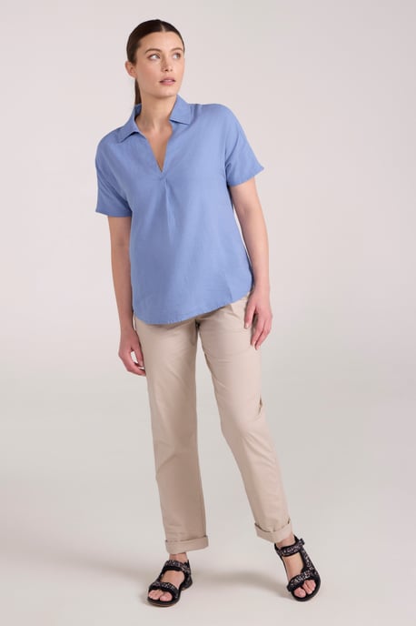 'Breeze II' Women's Linen Shirt Pull On Breathable Outdoors Top Medium Blue - Image 2