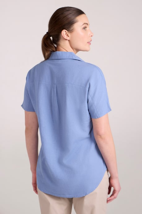 'Breeze II' Women's Linen Shirt Pull On Breathable Outdoors Top Medium Blue - Image 3