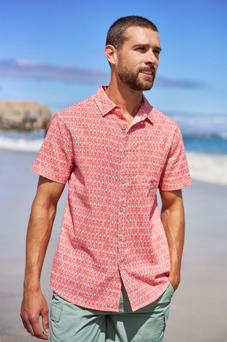 'Preston Illustration' Men's Shirt Breathable Summer Holiday Top Coral - Image 2
