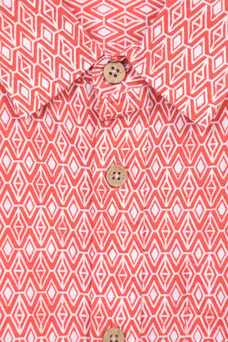 'Preston Illustration' Men's Shirt Breathable Summer Holiday Top Coral - Image 6