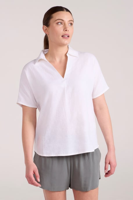 'Breeze II' Women's Linen Shirt Pull On Breathable Outdoors Top White - Image 1